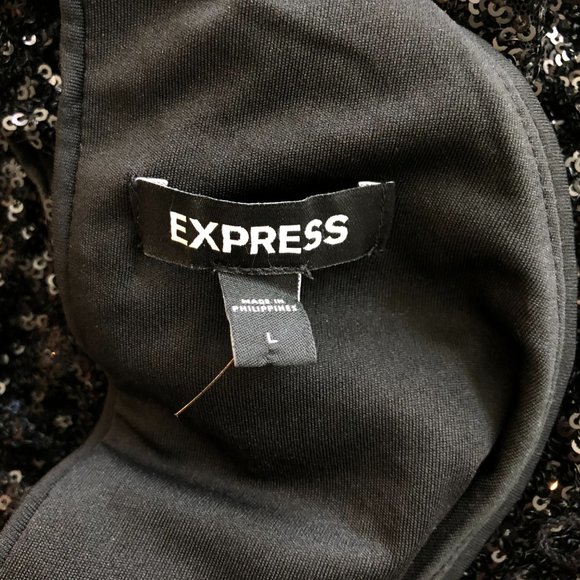 Express Black Sequin Halter Neck Tie Waist Jumpsuit Size L - Picture 16 of 16
